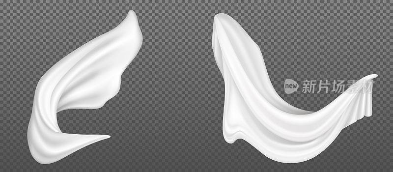 Vector realistic flying white silk fabric